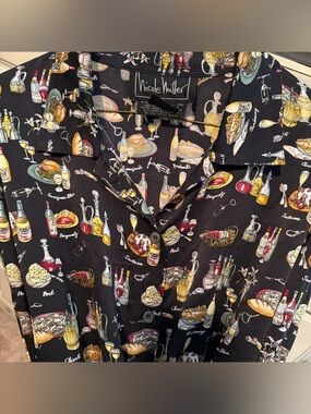 Vintage Nicole Miller 1995 Silk Shirt Made USA Large Wine Food Italy Theme